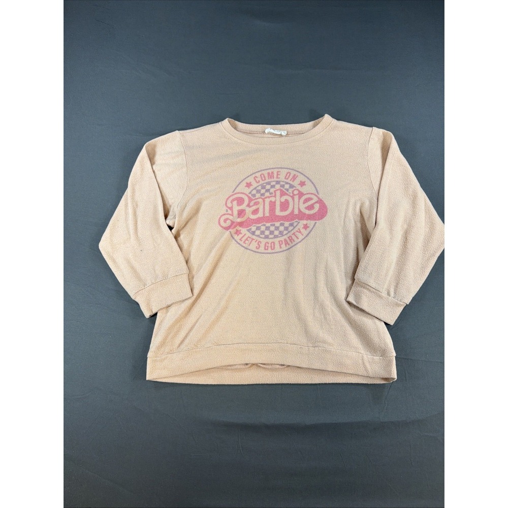 Barbie Pink Retro Come On Barbie Lets Go Party Pullover Top Girls M